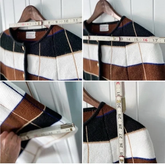 Vintage Plaid Stripe Button Down Knit Cape/Poncho - Picture 4 of 11